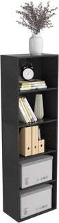 Wooden 5 Cube Storage Organizer, Black 5 Tier Bookcase Bookshelf Freestanding Storage Display Organizer, Versatile Cubes Open Shelf and Cubby Unit for Living Room, Home Office, Dinning Room 15.7inch