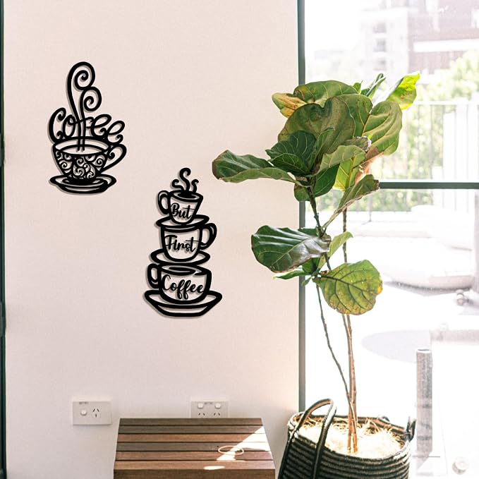 Oubasa Metal Pour Coffee Cup Wall Decor, Minimalist Cafe Themed - Image 5