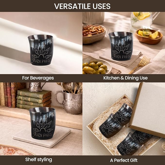 Handicrafts Home Viking Horn Shot Glasses Set of 8, Handmade Natural Ox Horn - Image 4