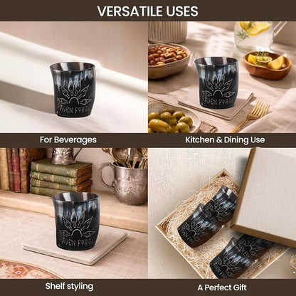 Handicrafts Home Viking Horn Shot Glasses Set of 8, Handmade Natural Ox Horn - Image 4