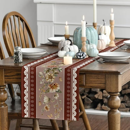 Artoid Mode 210 GSM Fall Table Runner 13x90 Inch Home Party Decor | Brown - Image 3