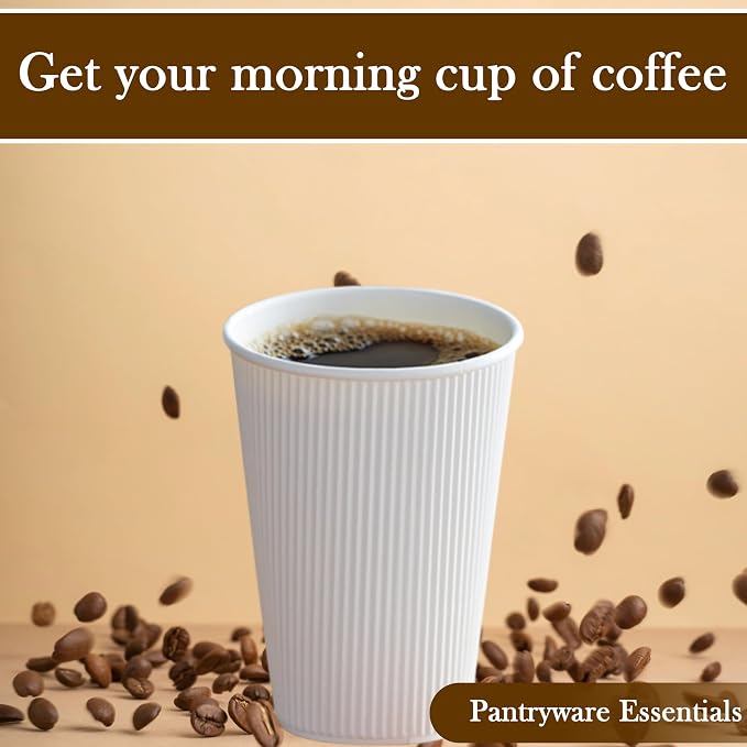 16oz Double Wall Ripple White Paper Coffee Cups- Pack of 50ct - Image 6