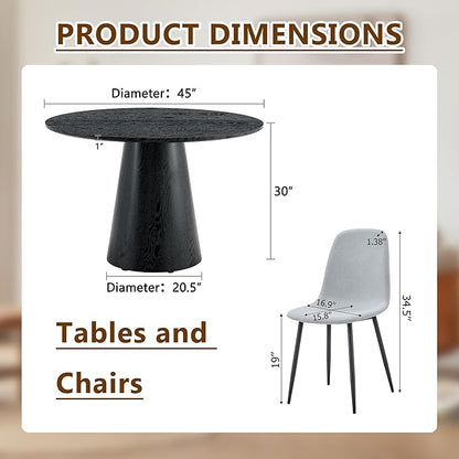 Round Dining Table Set for 6, 45" Modern Faux Marble Kitchen Table and Upholstered Chairs, 7 Piece Circle Dinner Set for Dining Room, Kitchen (Black Set)