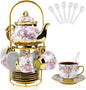 20 Pcs Porcelain Tea Set with Metal Holder, European Ceramic Tea Set by Hebaogugu