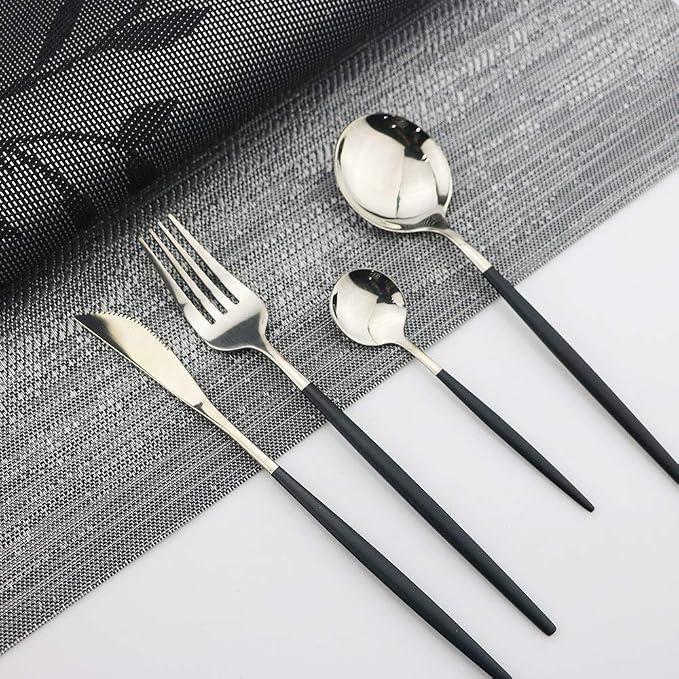 JASHII Black Silver Silverware Set, 20-Piece Stainless Steel Satin Finish - Image 2