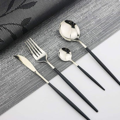 JASHII Black Silver Silverware Set, 20-Piece Stainless Steel Satin Finish - Image 2