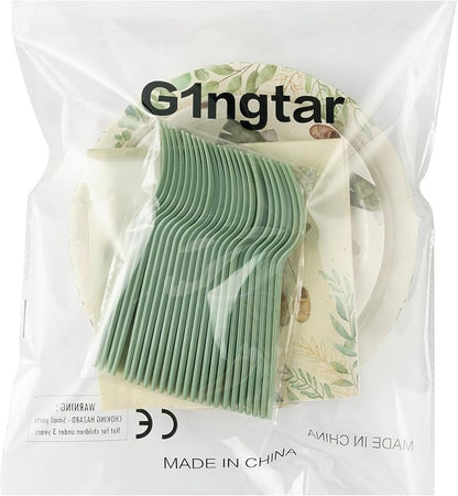 96Pcs Sage Green Eucalyptus Baby Shower Party Plates Supplies Greenery Leaves - Image 7
