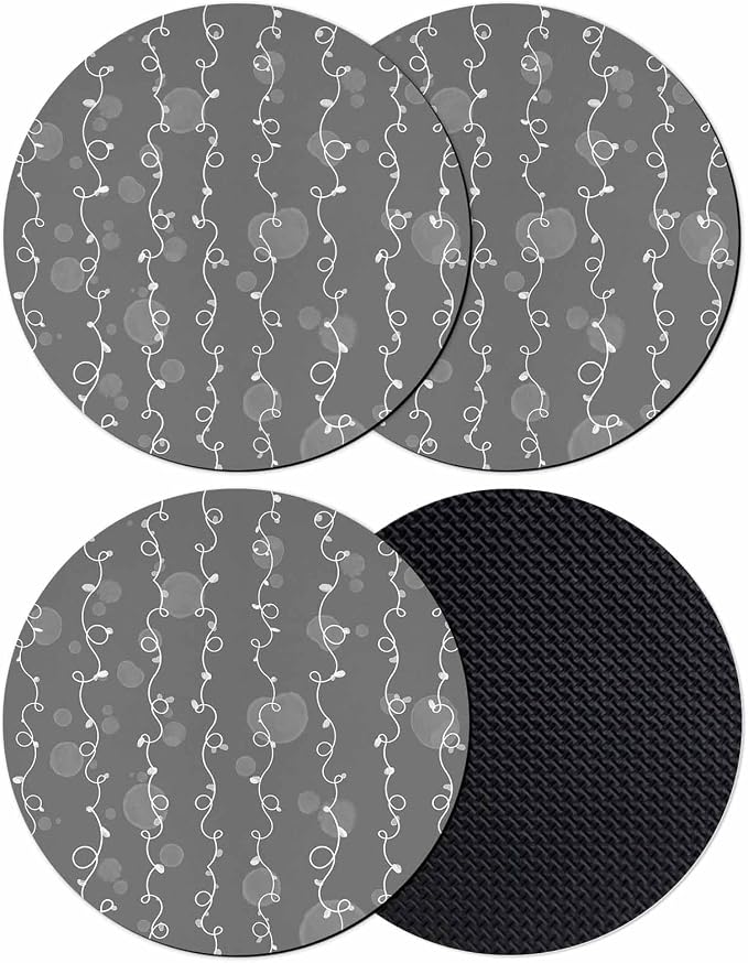 White Lines Coasters Set of 4, Vintage Abstarct Minimalist Art Gray Soft by PIEPLE