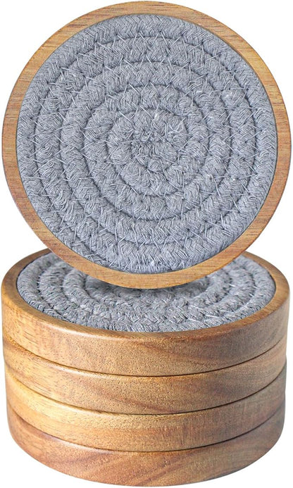 Wood Coasters for Drinks, Eykao Absorbent Coaster Sets of 5, Woven Drink by Eykao