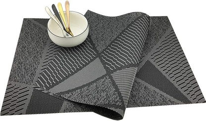 Gugrida Natural Placemats Woven Vinyl Non-Slip Insulation Heat Stain Resistant Washable Table Placemats Kitchen Dining Table Top Meal Mat Place Mats PVC Set of 6, Natural Black Wood Color