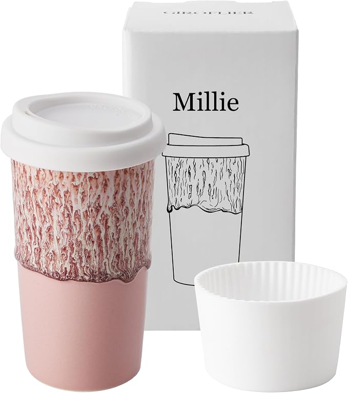 Ceramic Travel Mug with Lid – Cute Aesthetic Coffee Cup by Giroflier