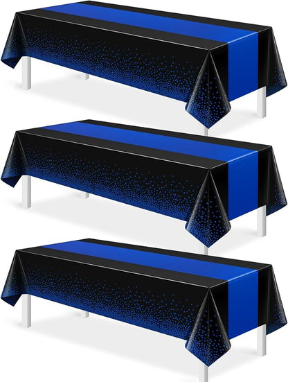 MASHAN 3Pcs Black and Blue Tablecloth Party Decorations, Plastic Black Table by MASHAN