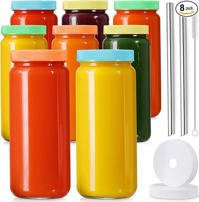 8 Pack Glass Juicing Bottle Drinking Jars by AOZITA