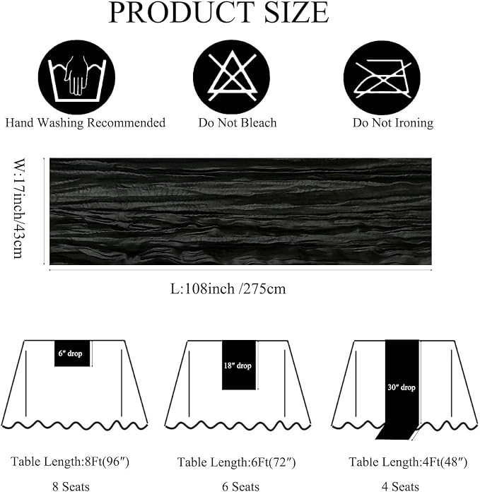 6Pack Black Cheesecloth Table Runners, 17 x 108 inch Black Table Runners | - Image 3