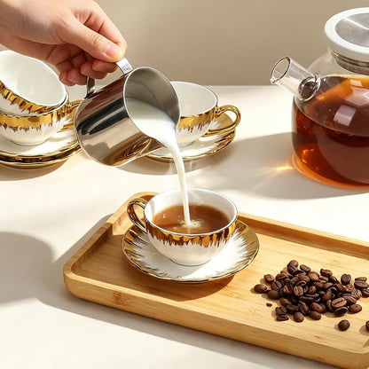 Espresso Cups with Saucers, 3.5 OZ Gold Ceramic Coffee Cup Set of 6, Demitasse - Image 2