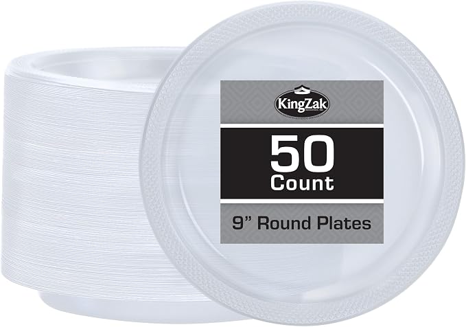 Clear Solid Color Premium Heavy Weight Plastic Dinner Plate 50 Count - Image 2