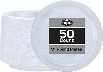 Clear Solid Color Premium Heavy Weight Plastic Dinner Plate 50 Count - Image 2