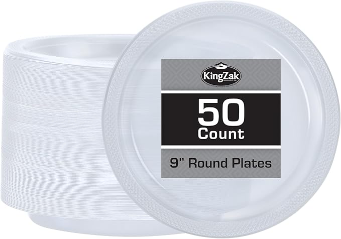 Clear Solid Color Premium Heavy Weight Plastic Dinner Plate 50 Count by HannaKSignature