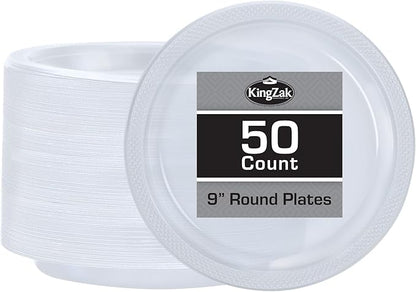 Clear Solid Color Premium Heavy Weight Plastic Dinner Plate 50 Count by HannaKSignature