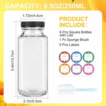 GUANENA 6 Pack Glass Drink Bottles, 8.5 OZ Vintage Square Water Bottles - Image 2