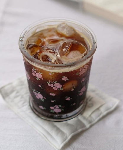 2 Pack 12 OZ Cute Floral Glass Cup French Drinking Glasses | Thick Sturdy/Clear - Image 3