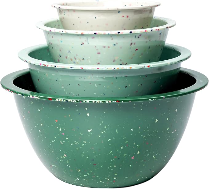 Confetti Melamine Mixing Bowls Set, 4 Piece Nesting BPA free Green | 4-Piece - Image 9