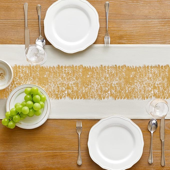 Metallic Style Gold Table Runner, Table Runners 108 Inches Long | Cotton Linen - Image 4