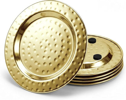 Hammered Stainless Steel Coasters Set of 4 – Anti-Slip Base, Durable & Reusable by LeatherLatch