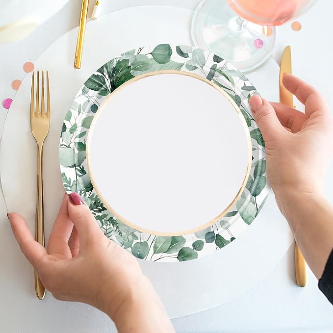 WRAPAHOLIC 25Pcs Eucalyptus Paper Plates - Image 3
