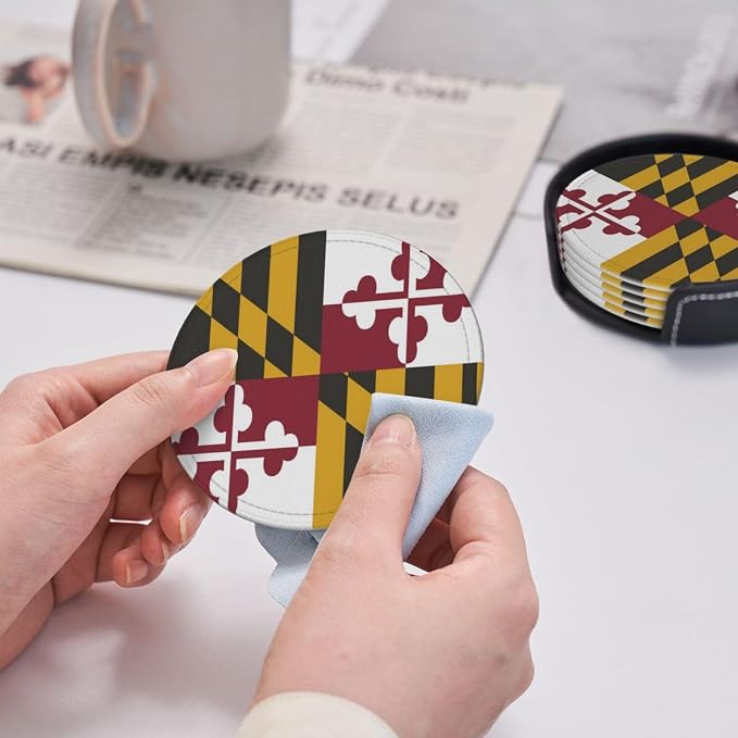 6 Pack Maryland State Flag Leather Coaster - Image 6
