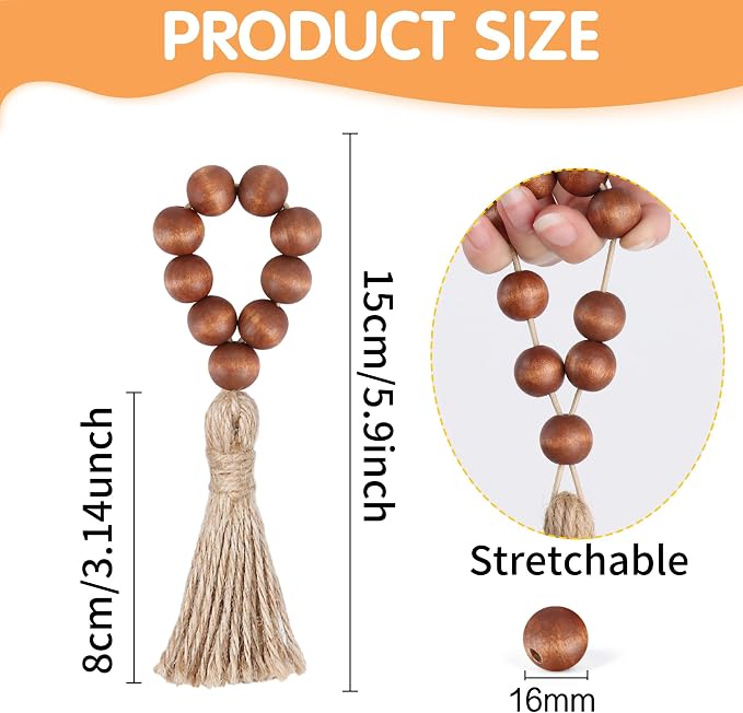 Meplait 6 Pack Wooden Bead Napkin Rings, Boho Farmhouse Table Decor, - Image 6