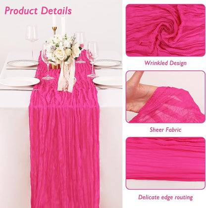 8 Pack Hot Pink Cheesecloth Table Runner 120 Inch Boho Wedding Decor | - Image 3