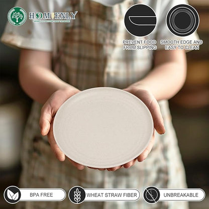 Homienly Small Plates | 5.7 Inch Lightweight & Unbreakable Wheat Straw Plates | Mini Dessert Plate Set, Microwave & Dishwasher Safe Set of 8 -Beige
