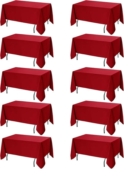 10-Pack Red Tablecloths for Rectangle Tables, 70 x 108 Inches, Stain-Resistant Polyester Fabric for 6 Foot Tables - Washable Table Covers for Weddings, Banquets, Birthday Parties, Events