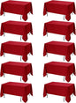 10-Pack Red Tablecloths for Rectangle Tables, 70 x 108 Inches, Stain-Resistant Polyester Fabric for 6 Foot Tables - Washable Table Covers for Weddings, Banquets, Birthday Parties, Events