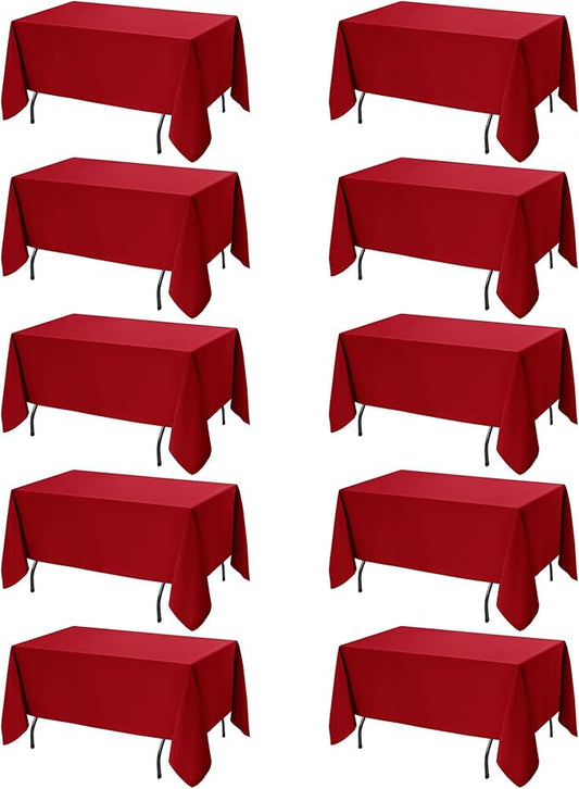 10-Pack Red Tablecloths for Rectangle Tables, 70 x 120 Inches, Stain-Resistant Polyester Fabric for 6 Foot Tables - Washable Table Covers for Weddings, Banquets, Birthday Parties, Events