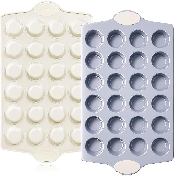 BRONYPRO Ceramic Mini Muffin Pan, 24-Cup Nonstick Aluminized Steel Mini Cupcake by Bronypro