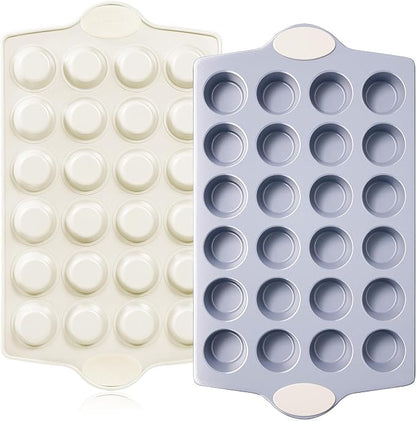 BRONYPRO Ceramic Mini Muffin Pan, 24-Cup Nonstick Aluminized Steel Mini Cupcake by Bronypro