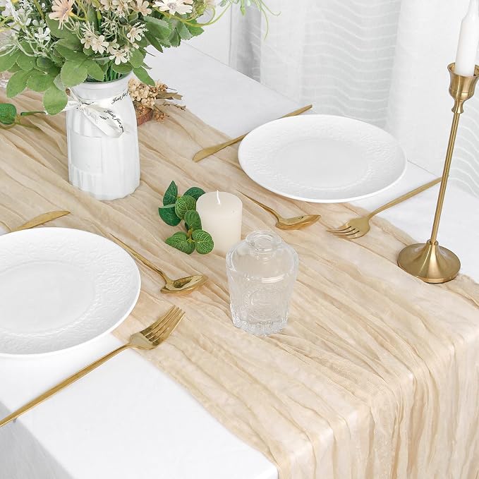 6Pcs Beige Cheesecloth Table Runner Gauze Rustic Boho Decoration | 35x120 Inches - Image 4