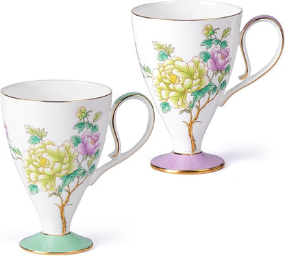 KAMMAK Bone China Coffee Mugs, 15oz Floral Tea Cups by KAMMAK