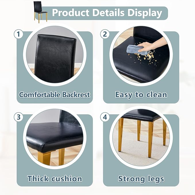 Dining Chairs Set of 8,Faux Leather with Gold Metal Legs,Armless Kitchen Room Chairs Set of 8,Max Load 300 Lbs,High Back Modern Design for Home Kitchen Living Room Bedroom