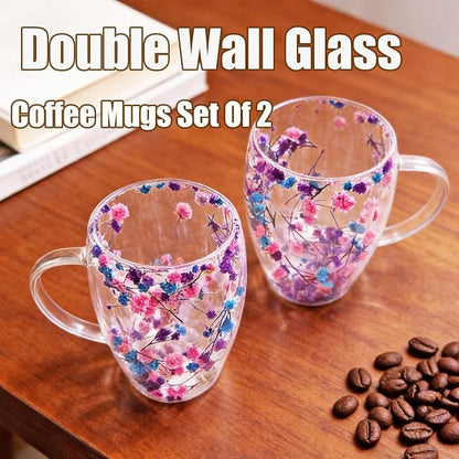 Viovian 13oz Double Wall Glass Coffee Mugs Set of 2 Insulated Glass Coffee Cups - Image 3