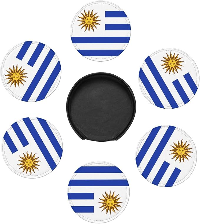 6 Pack Uruguay Flag Leather Coaster - Image 3