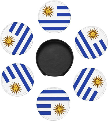 6 Pack Uruguay Flag Leather Coaster - Image 3