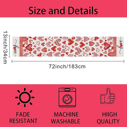 Valentine's Day Table Runner Decorations, Linen Red Table Scarf - Image 4