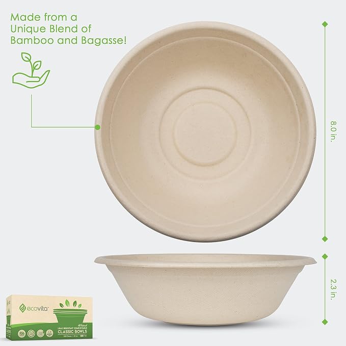 100% Compostable Paper Bowls – 150 Disposable Bowls Eco Friendly Sturdy Tree - Image 2