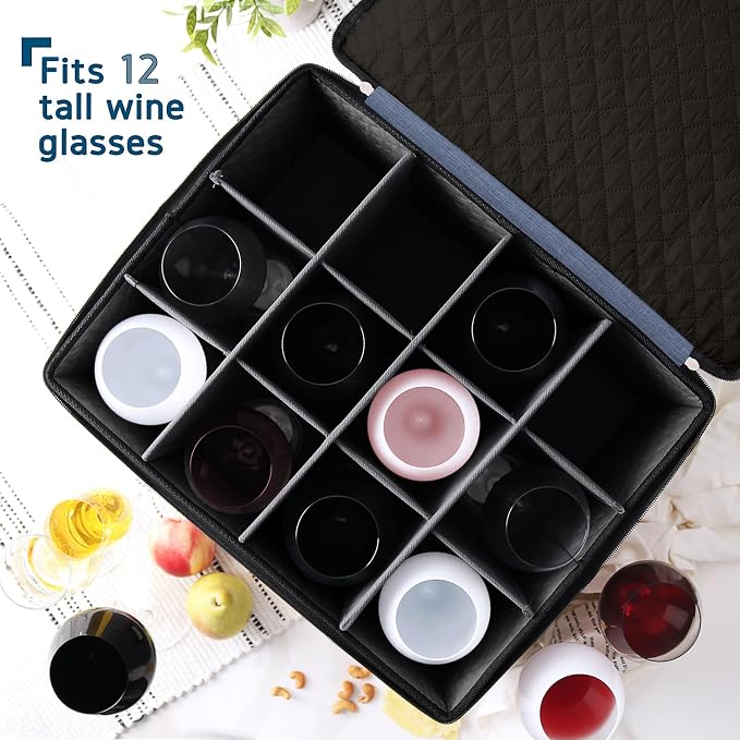 Wine Glass Storage Box with Dividers, 2 Pack Stackable Stemware Storage Cases - Image 2