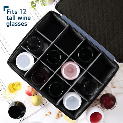 Wine Glass Storage Box with Dividers, 2 Pack Stackable Stemware Storage Cases - Image 2