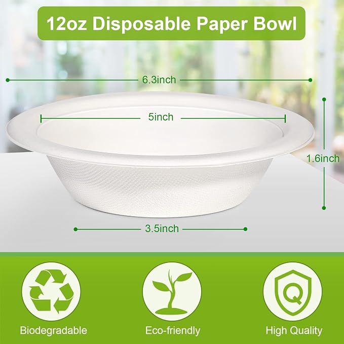 greensight 12oz Paper Bowls Disposable, 200 Pack Compostable Soup Bowls | - Image 7