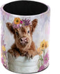 Leather Pen Holder for Desk, Highland Cow Purple Flower Pencil Cup Pen by Unknown
